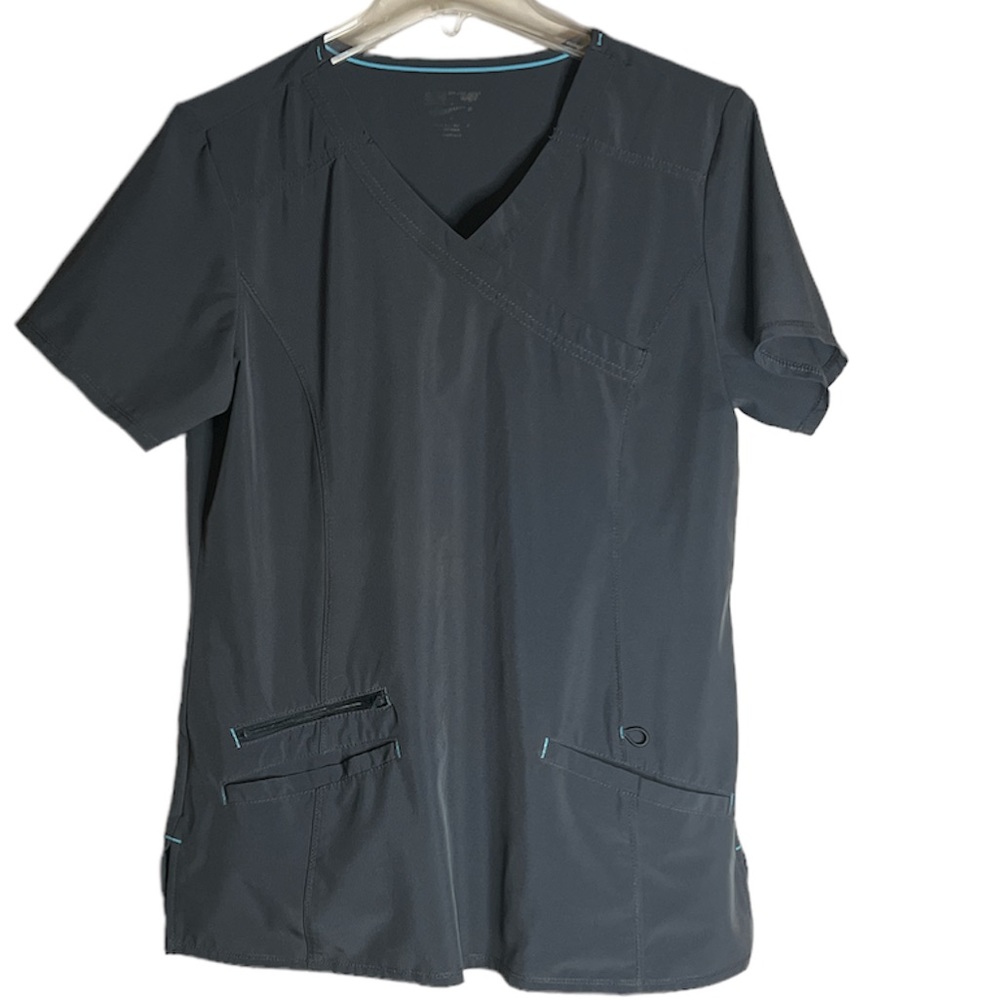 Scrubstar Women's Premium Performance Mock Wrap Scrub Top M Charcoal Pewter Grey